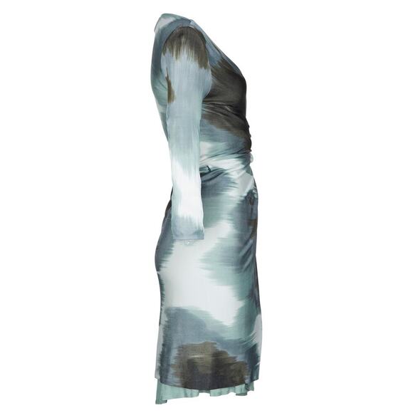 Diane von Furstenberg Green Watercolor Print Long Sleeve Wrap Mini Dress Size 2 - Picture 3 of 13